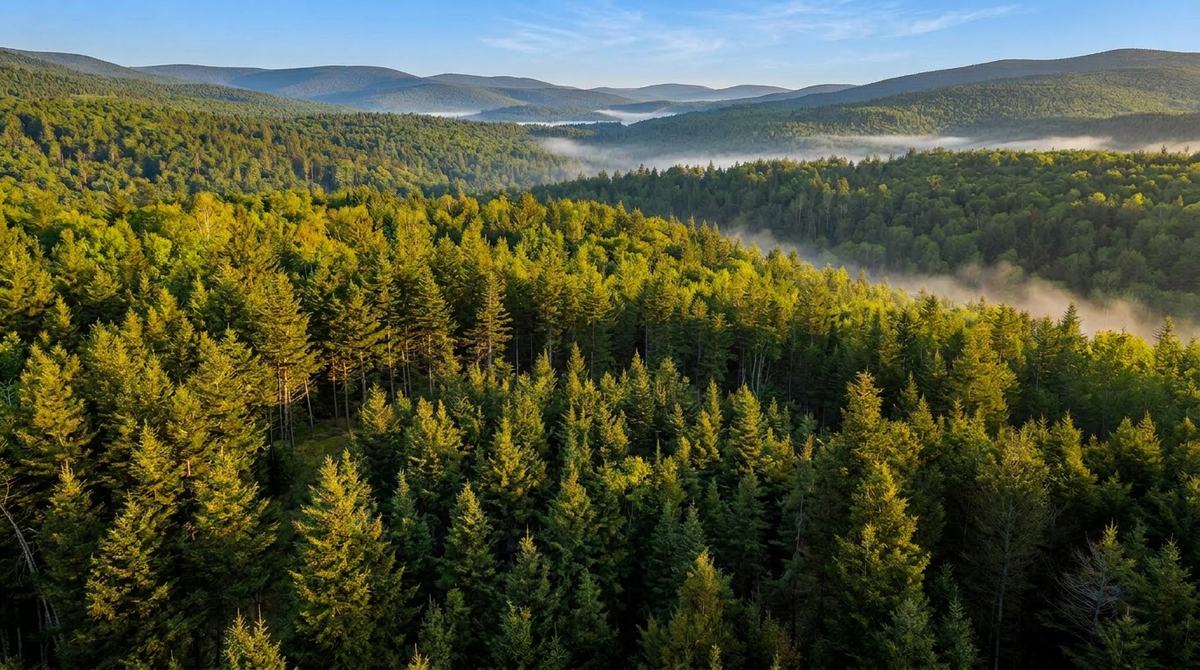 Pocono Mountains forested ridgeline at golden hour