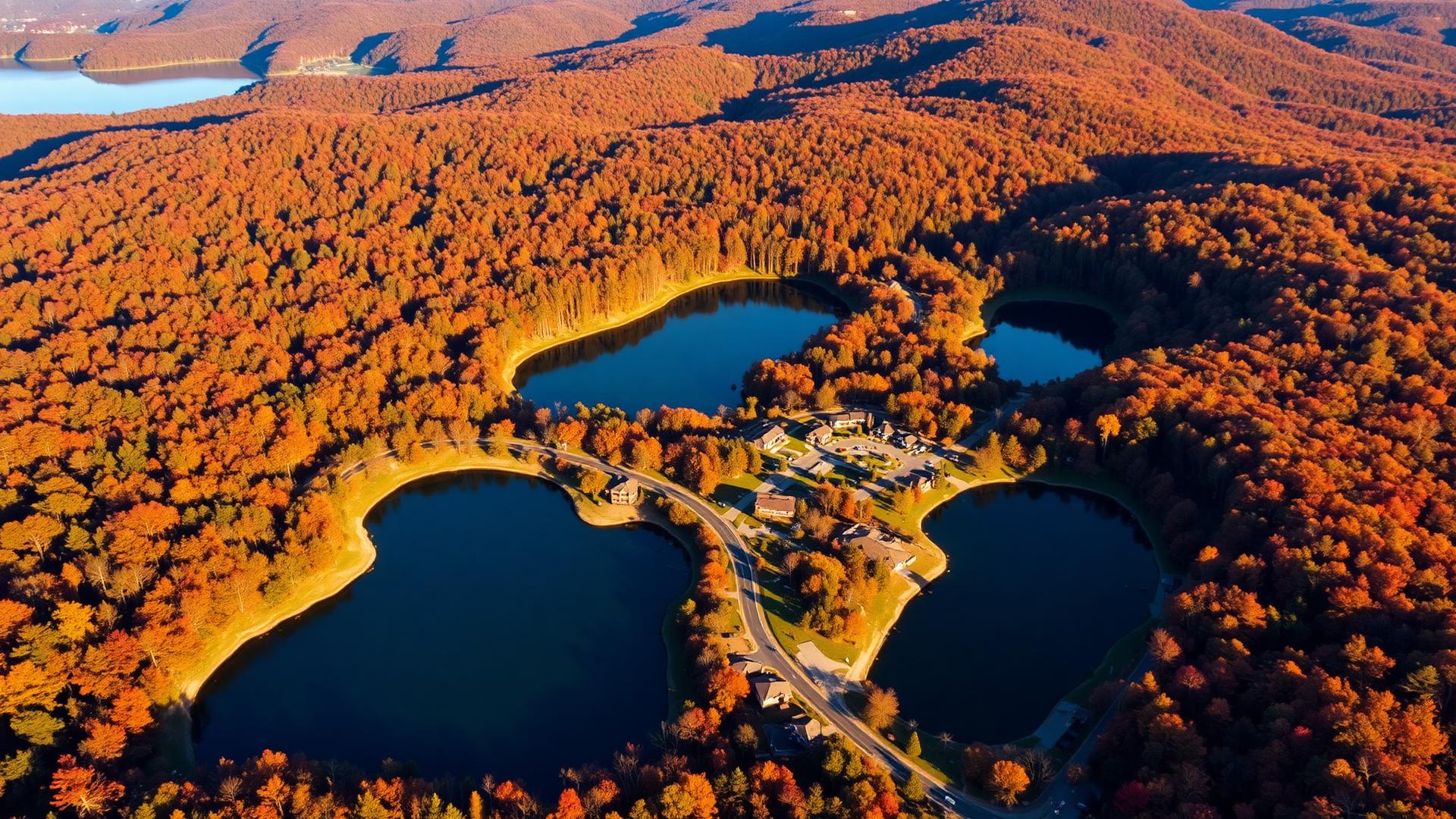 Aerial view of Indian Mountain Lakes in autumn